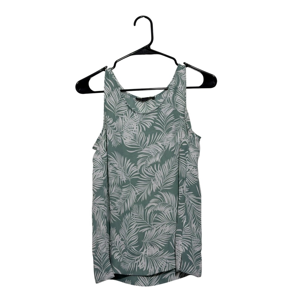Primark Tropical Coastal Palm Leaf Print Top Sage Green Scoop Neck Womens Size 4